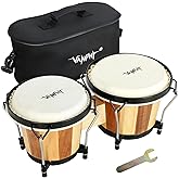 VANPHY Bongo Drum 6'' and 7'' Set for Adults Beginners Professionals Stripe | Wooden Shell Bongos Percussion Bongos Drum with Bag Tuning Wrench