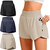 TVKSOM Women's Athletic Workout Shorts High Waisted with Zipper Pockets Gym Elastic Running Shorts for Women Casual