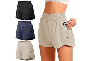 TVKSOM Women's Athletic Workout Shorts High Waisted with Zipper Pockets Gym Elastic Running Shorts for Women Casual