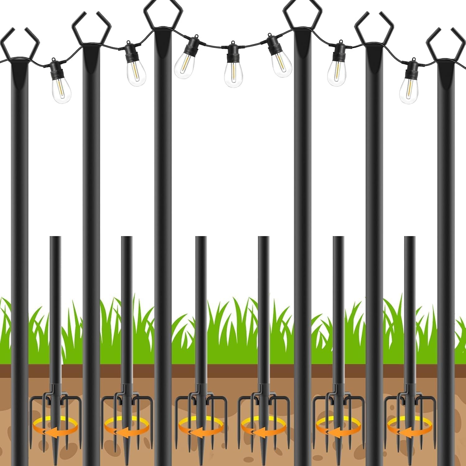 Photo 1 of AHRLHR 6 Pack String Light Poles, Outdoor String Light Pole 10 ft Forked Metal Light Pole with Adjustable Outdoor Light Stand, Deck, Backyard, Garden, Wedding, Rustproof and Sturdy with Hooks.