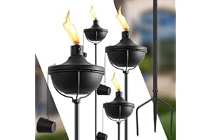 ZSZMFH 4 Pack Home Garden Torch, Large Capacity 23.5oz Outdoor Metal Torch Garden Décor,55-Inch Upgraded Citronella Torches with 3-Prong Grounded Stake, Table Top Torches for Party Patio Pathway