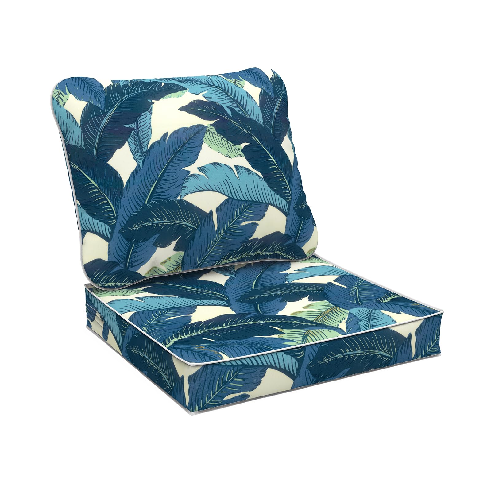 Photo 1 of DYTXIII Outdoor Deep Seat Cushions Set 24 x 24 Inch for Patio Furniture,Water Resistant Chair Cushions Replacement Includes Seat Cushion & Back Pillow for Couch Sofa, Wicker Chair - Swaying Palms Blue