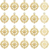 SUNNYCLUE 1 Box 50Pcs Compass Charms Bulk Nautical Charms Gold Alloy Tibetan Round Anchor Ocean Sea Compass Charm for Jewelry Making Charms Supplies DIY Craft Necklace Bracelet Earring Crafting Women