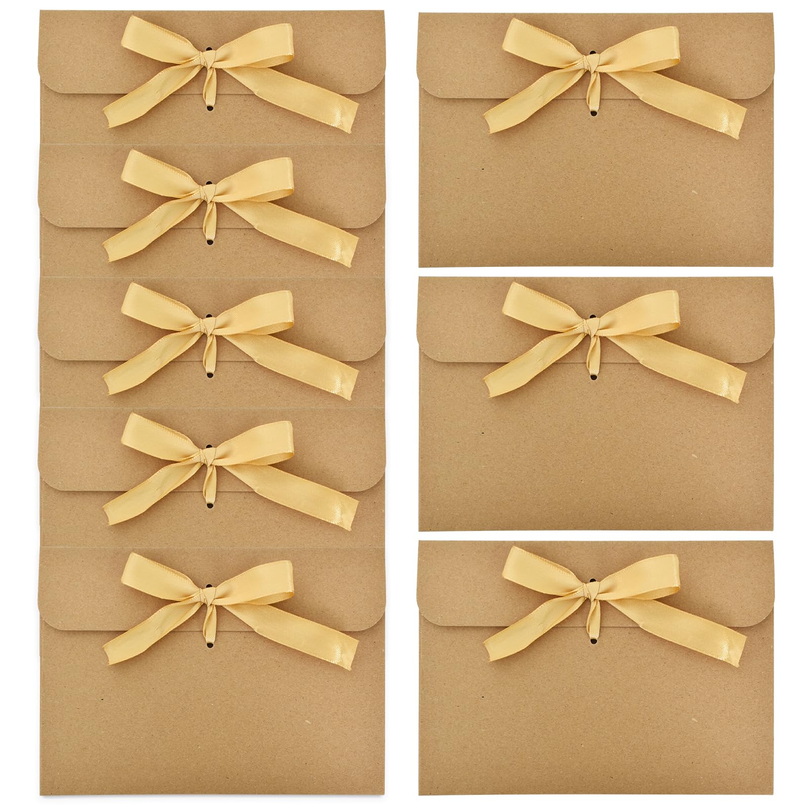 50pcs Gift Envelopes, Kraft Paper Vintage Envelopes with Ribbons, Money Cash Envelopes, Gift Folding Cards, Greeting Invitation Cards, for Valentine's Day, Mother's Day(Golden Ribbons)