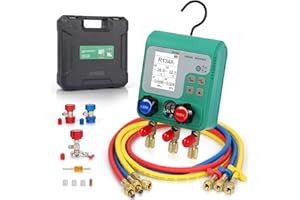 KAISAL HVAC Digital Manifold Gauge Set for 92 Refrigerant, TFT Display Digital HVAC Gauges Dual Pressure&Vacuum Test, R134A R410A Refrigerant Gauge with Hoses AC Recharge Kit for Air Conditioner/Refrigerator