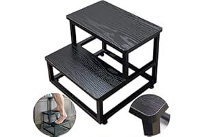 YAKANJ Step Stools for Adults Kids, Heavy Duty Sturdy Metal Frame Hold Up to 500 Lbs Capacity for Kitchen Bathroom Bedroon -Black