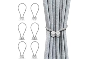 HangYu 6PCS Magnetic Curtain Tiebacks Clips Window Tie Backs Holders for Window Draperies Decorative Curtain Holdbacks Rope H
