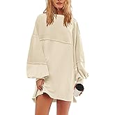 Panadila Womens Oversized Long Sleeve Patchwork Sweatshirt Dress Crewneck Tunic Sweatshirts Fall Loose Pullover Top