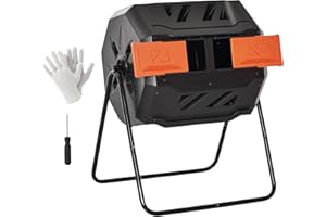 Outsunny Tumbling Compost Bin Outdoor 360° Dual Chamber Rotating Composter 43 Gallon, Orange