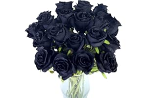 Luyue Artificial Black Rose Flowers 10 Pack Fake Silk Roses with Long Stems Bridal Wedding Floral Bouquets Home Office Decor-Black