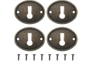 FMHXG 4PCS Oval Vintage Corner Code Trivia Piece Eyelet Cover Iron Decorative Drawer Keyhole Cover Striped Edge Antique Brass Iron Cover Diameter 3mm for Cabinet Doors Desks Boxes