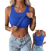 Zeagoo Tank Tops with Built in Bra for Women Sleeveless Ribbed Summer Tops | Basic Racerback Padded Crewneck Shirts, Casual Going Out Slim Fitted Clothing, 2026 Cute Trendy High Neck Fashion Outfits