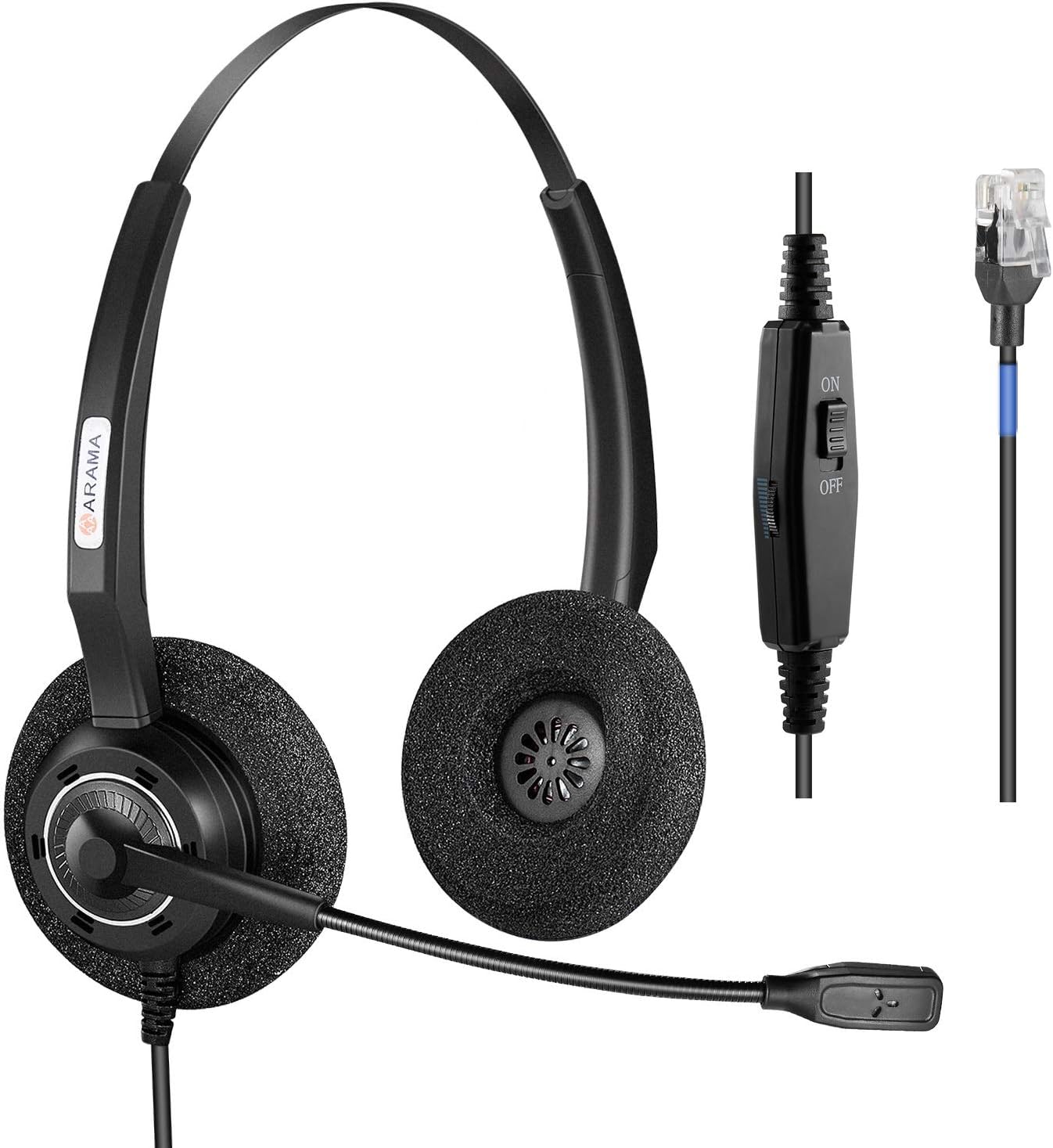 Arama Office Phones Headset RJ9 with Pro Noise Canceling Mic and Mute Switch Controls Wired Headset for Polycom Plantronic Nortel Shoretel Aastra Avaya Lucent Landline Phones (A200D)