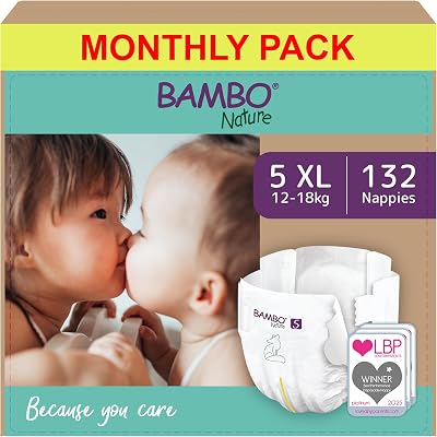 Bambo Nature Premium Eco Nappies Size 5 Junior 132PK Leak Protection