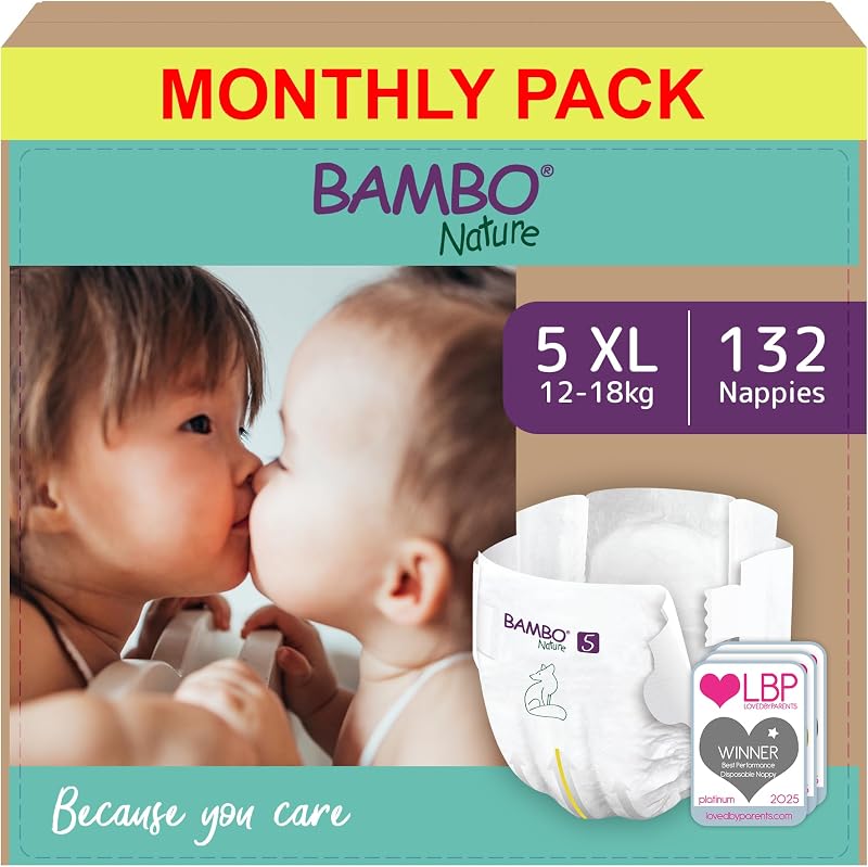 Bambo Nature Premium Eco Nappies Size 5 Junior 132PK Leak Protection