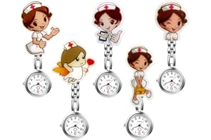 LANCARDO Ladies Nurse Watch Cute Cartoon Clip-on Lapel Hanging-Pendant Doctor Clinic Staff Tunic Stethoscope Badge Quartz Fob Pocket Watch - 5 Pack