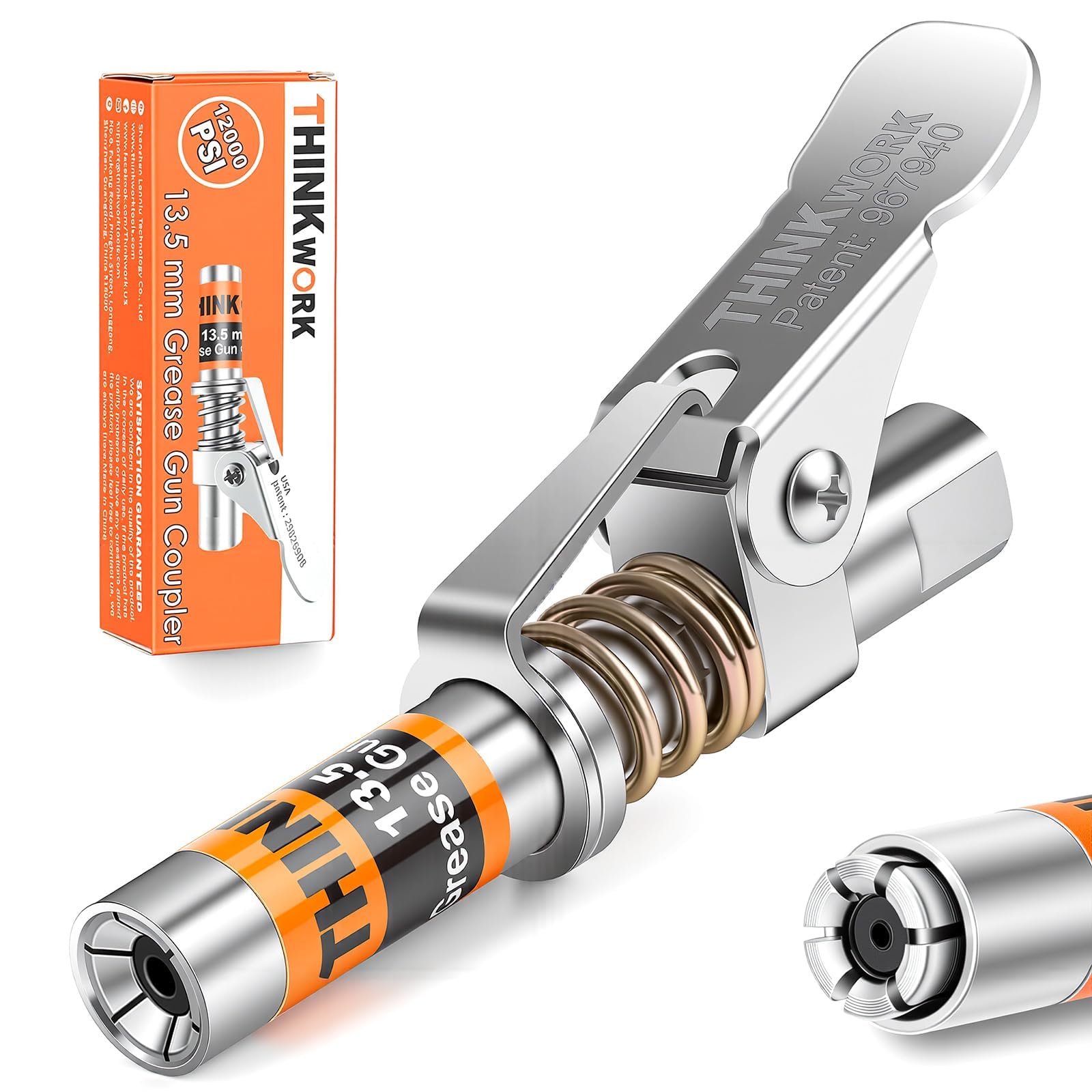 THINKWORK Grease Gun Coupler, 0.53" Grease Gun Tips, Strong Lock on Greases Gun Couplers, 12000 PSI Quick Release Grease Coupler, Compatible with All Grease Guns 1/8" NPT Grease Gun Fitting