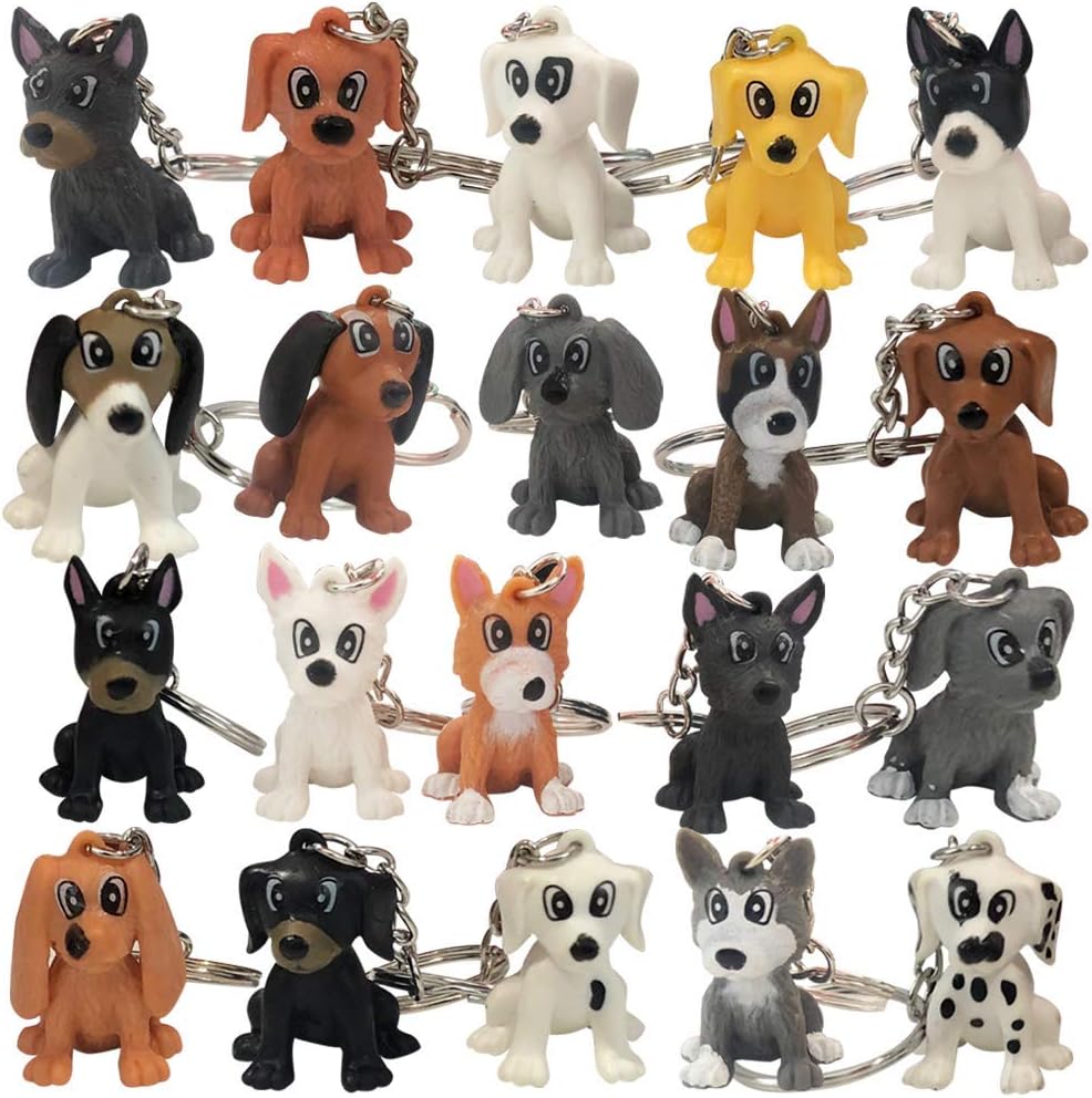 ArtCreativity Puppy Keychains, Set of 20, Fun Keychains for Backpack, Purse, Luggage, Unique Birthday Party Favors for Kids, Goodie Bag Fillers, Small Prizes for Boys and Girls: Toys & Games