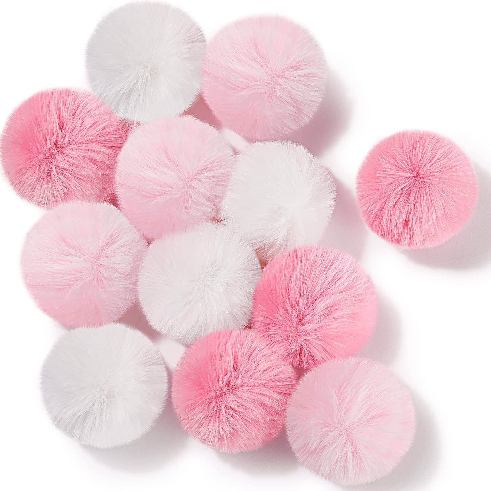 Weewooday 12 Pieces Cat Pom Pom Balls Toys Large Fuzzy Cat Ball Artificial Large Plush Ball for Cats Pets Interactive Playing Ball Indoor(Pink, White, Solid Color)