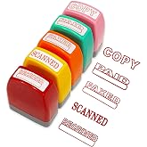 WAFJAMF 5 Pack Office Stamps Set Self Inking Business Stamp Kit | Red ink rubber paper work text stampers in storage tray for document reply, accounting staff supplies.