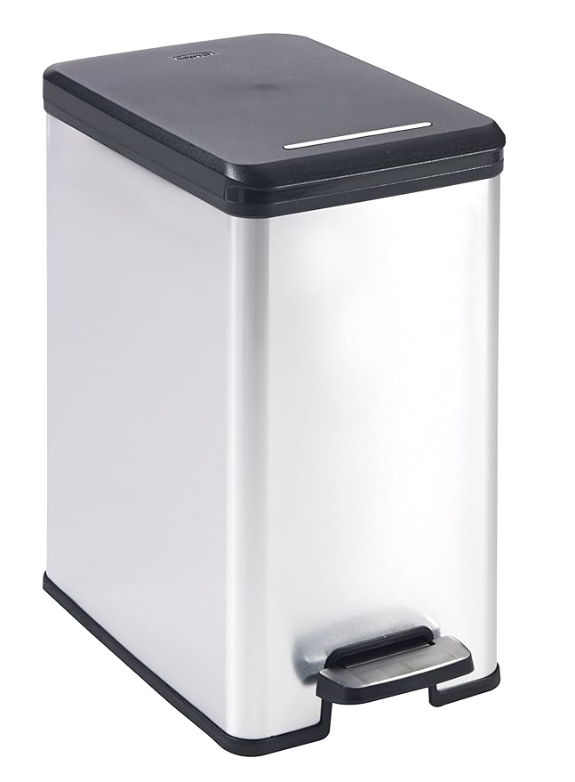 Curver DecoSlim 25L Waste Bin, Black/Silver Metallic, 42 x 25 x 45 cm Amazon.co.uk Kitchen & Home