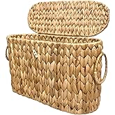 Coeusy Toilet Paper Basket with Lid,Wicker Basket for Bathroom Organizers and Storage,Holds Up to 6 Mega Rolls, Decorative Hand-Woven Rattan Bathroom Decor Accessories,Natural Water Hyacinth