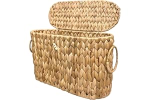 Coeusy Toilet Paper Basket with Lid,Wicker Basket for Bathroom Organizers and Storage,Holds Up to 6 Mega Rolls, Decorative Hand-Woven Rattan Bathroom Decor Accessories,Natural Water Hyacinth