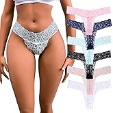 Women's Floral Lace Thong Panties, Low Rise, 6 Pack, Multicolor