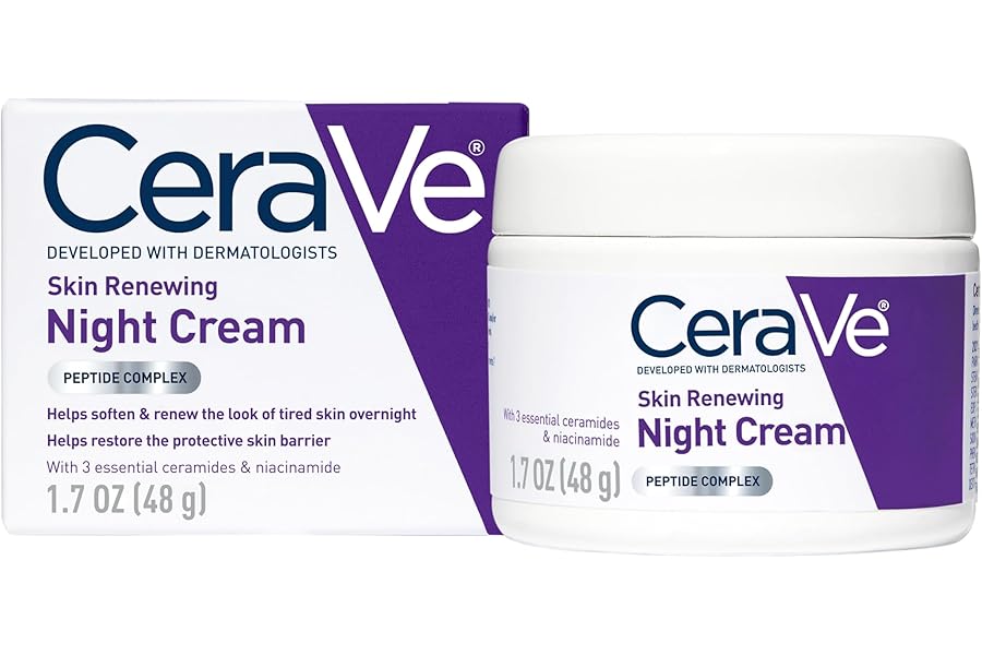 CeraVe Skin Renewing Night Cream, Niacinamide, Peptide Complex, and Hyaluronic Acid Moisturizer for Face, 1.7 Ounce, Packaging may Vary