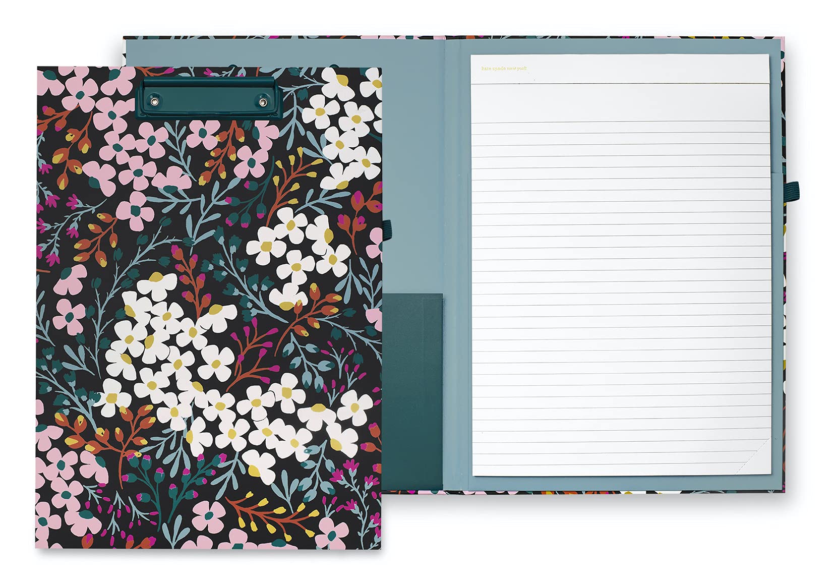 Kate Spade New York Clipboard Folio with Low Profile Clip, Professional Padfolio Includes Lined Notepad, Pen Loop, and Pocket, Fall Floral