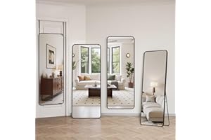 Suidia 48"x14" Door Hanging Full Length Mirror, Floor Mirror Freestanding,Full Body Mirrors with Adjustable Stand for Bedroom Living Room Cloakroom, Rounded Rectangle, Black