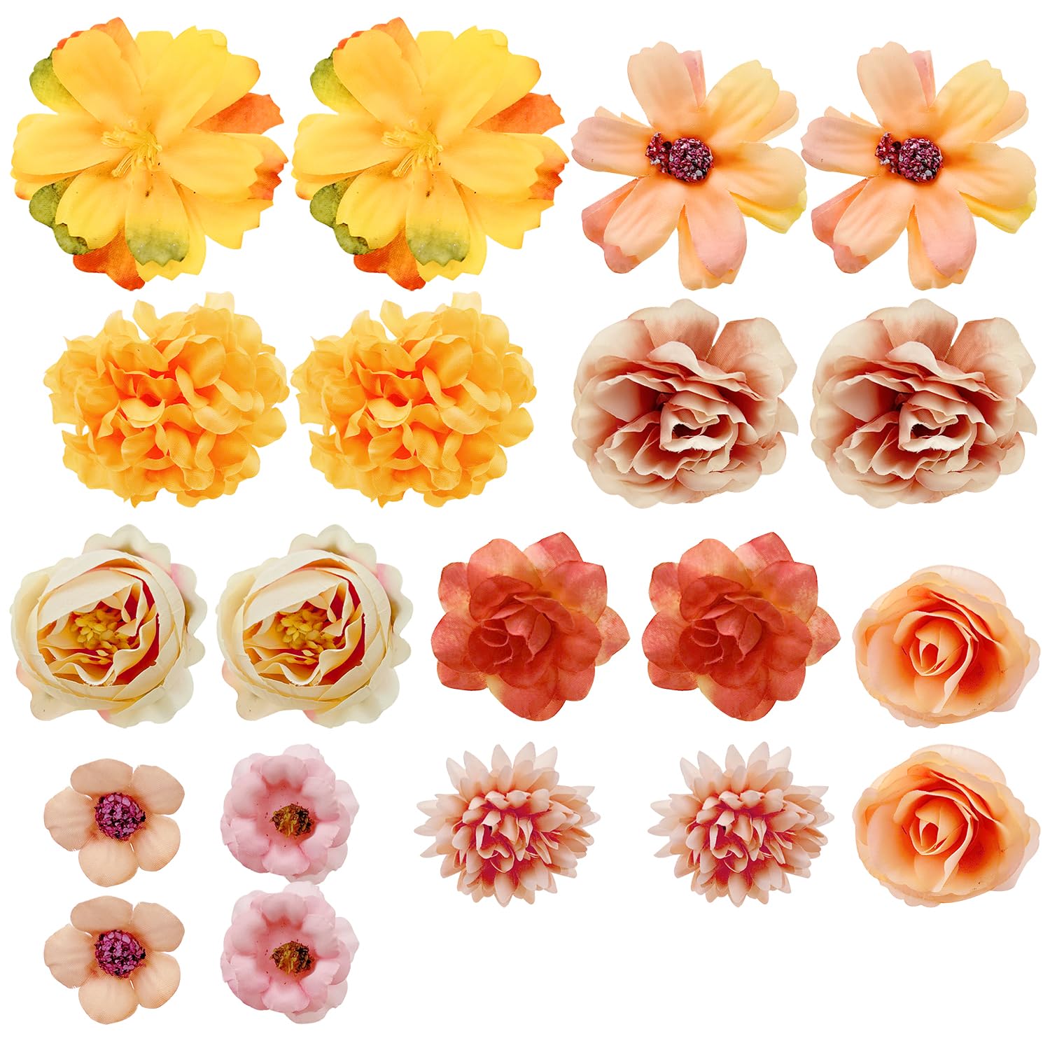 Jaczora 20 PCS Orange Artificial Flower, Heads-Craft Fake flower Decoration Mini Silk Pink Flower Heads Bulk Mix for for Home Decor, Wedding Bouquet DIY, Party, Garden, Cake Decoration