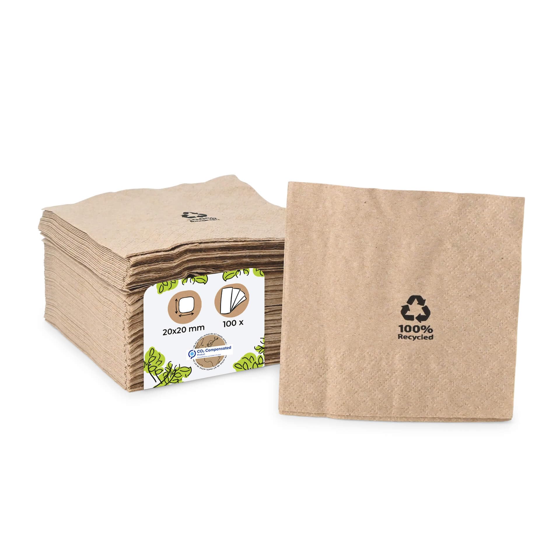 BIOZOYG Eco-Friendly Organic Napkins Made of Recycled Paper I Disposable Paper Napkins 20 x 20 cm I 100 Pieces of Cocktail Napkins Unbleached, Biodegradable, compostable