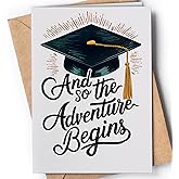 Graduation Card - Graduation Cards for him, her - College Grad for Men, Women - Congratulations High School, Phd, Masters Degree for Son, Daughter, Grandson, Granddaughter - The Adventure Begins