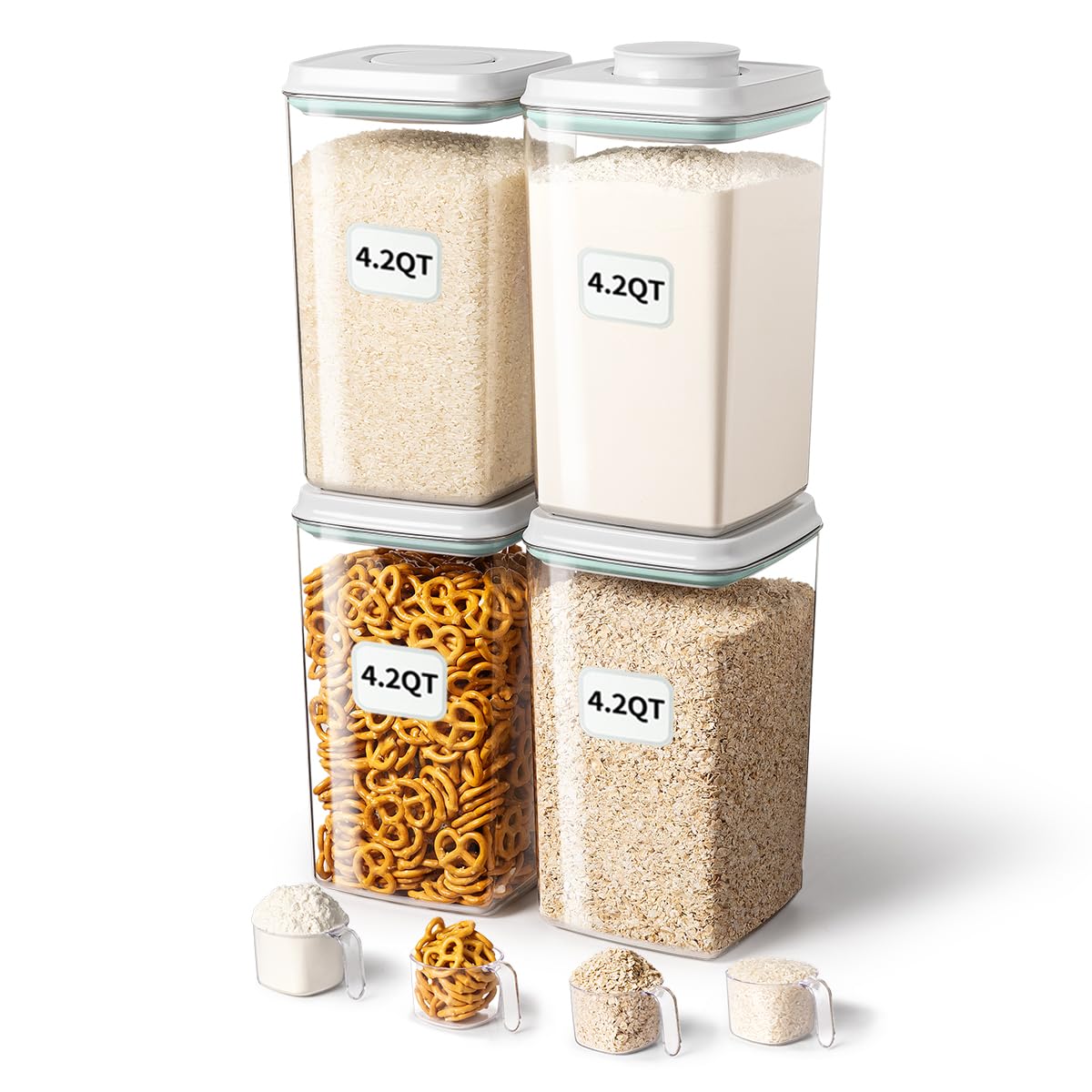 Photo 1 of Ankou Airtight Food Storage Container with Pop Lid & 130ml Scoop, 4L/4.2qt *4 BPA-Free Cereal, Rice, Flour, Pasta & Snack Container, Stackable & Durable,Kitchen Pantry Organizer