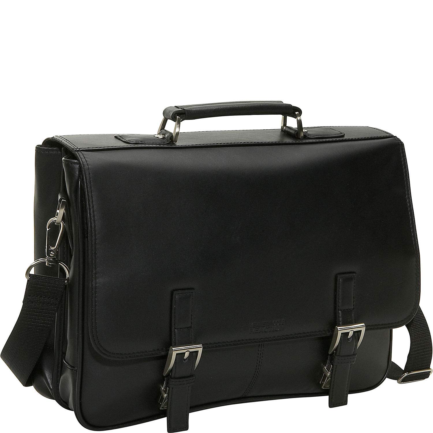 Kenneth Cole Reaction Genuine Leather Dual Compartment Flapover Business Portfolio, Black