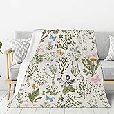 Vintage Wild Flower Herbs Floral Blanket, Soft Blankets Flannel Bed Throw Cozy Lightweight Plush Gifts for Women Girls Sofa Couch Bedroom Living Rooms Warm All Season, Home Decor, 60"x50"