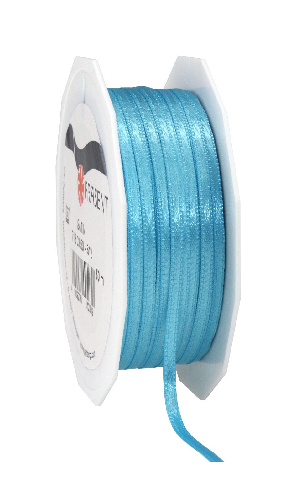 PRÄSENT C.E. Pattberg SATIN aquamarine gift ribbon, 55 yards for Wrapping Gifts, 0.12 inches width, Ribbon for Decorating & Crafting, Decorative Ribbon for Gifts, for every occasion