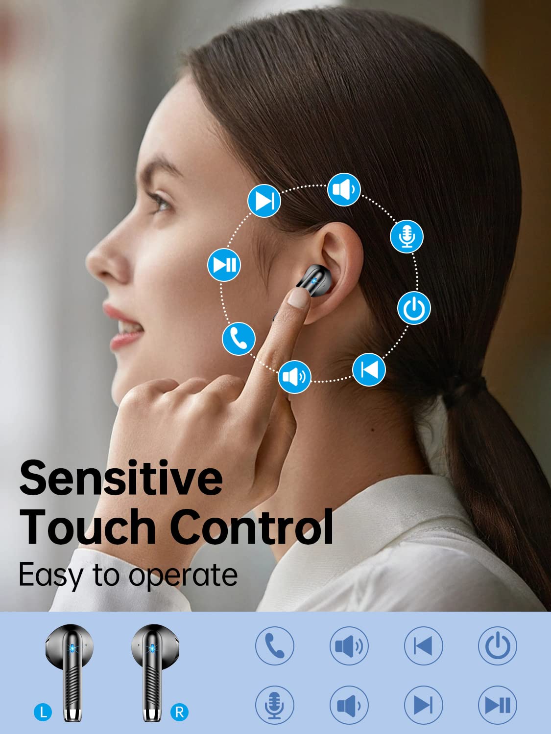 Wireless Earbud Bluetooth 5.3 Headphones with Clear Sound, 40H Playtime, Sport Earbud Touch Control with LED Digital Display, IP7 Waterproof Bluetooth Earphones Built-in Mic for Android iOS Workout