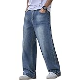 DFGIGT Hip Hop Baggy Jeans for Men Stylish Wide Leg Skater Jeans Loose Fit Denim Pants Streetwear