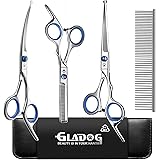 GLADOG Professional Grooming Scissors for Dogs with Safety Round Tips, 4 in 1 Dog Grooming Scissors Set, Sharp and Durable Pe