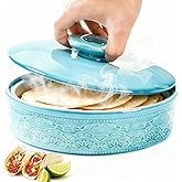 Noamus Ceramic Tortilla Warmer with Lid, 8.5 Inch Microwavable Pancake Holder, Aqua Taco Keeper Server Box, Food Storage Container for Mexican Party, Taco Tuesday Night, Dishwasher Oven Safe