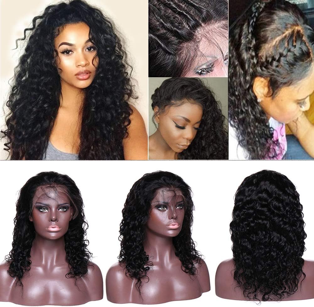 12 Inch Water Wave Lace Front Wig Brazilian Human Hair Wigs for Black Women Pre-pluck Ocean Wave Wig with Baby Hair Long Wavy Lace Wig #1B Natural Black 130% Density