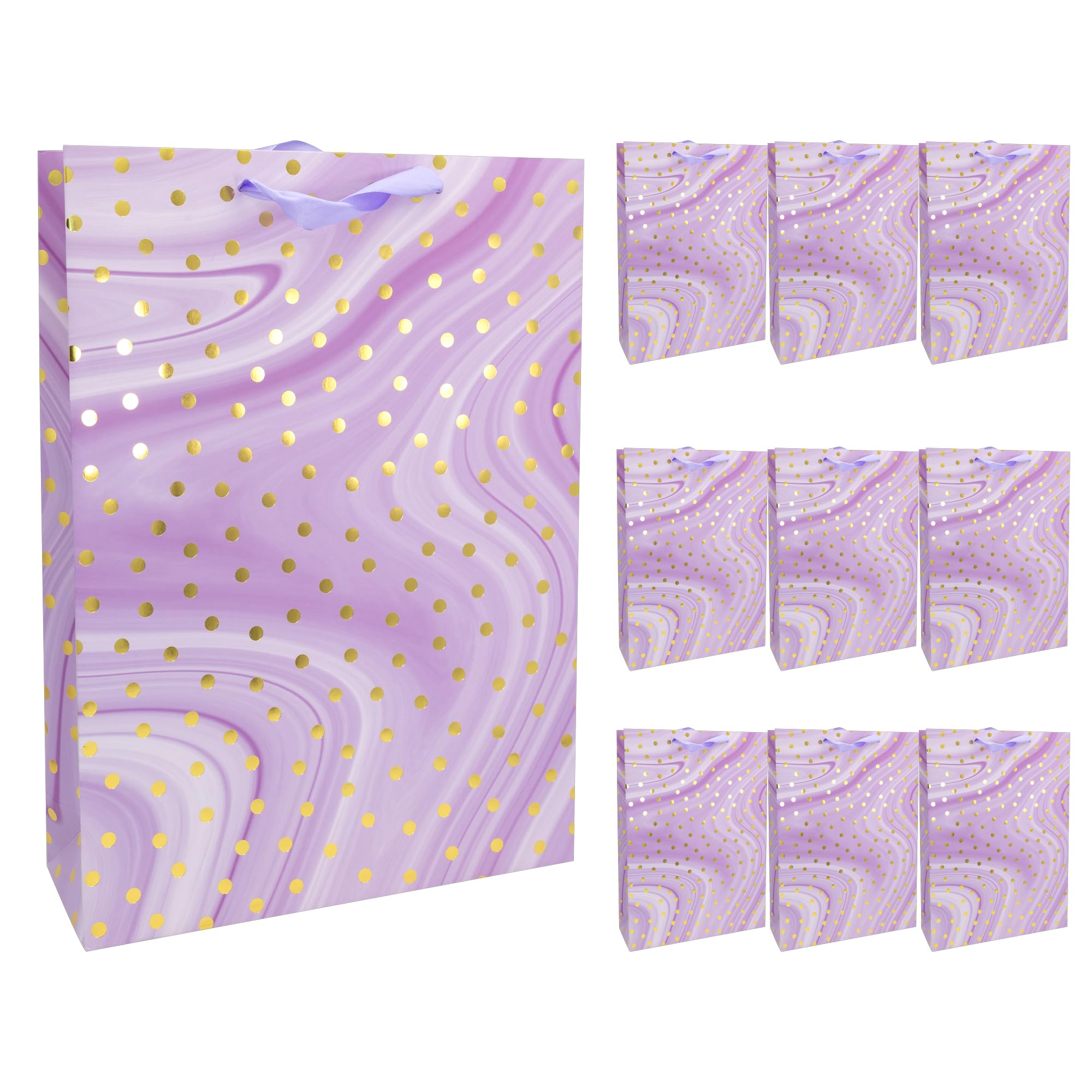 Idena 30382-10 Gift Bags Dot Pack of 10 25 x 8 x 34.5 cm Purple with Gold Dots