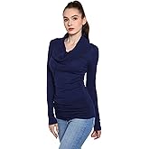 AmélieBoutik Women Casual Slim Fit Cowl Neck Long Sleeve Ruched Sides Pullover Tunic Sweater