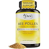 Pure By Nature Bee Pollen Supplement with Propolis & Royal Jelly for Immune Support, Antioxidant Properties, 120 Non-GMO Vegetarian Capsules