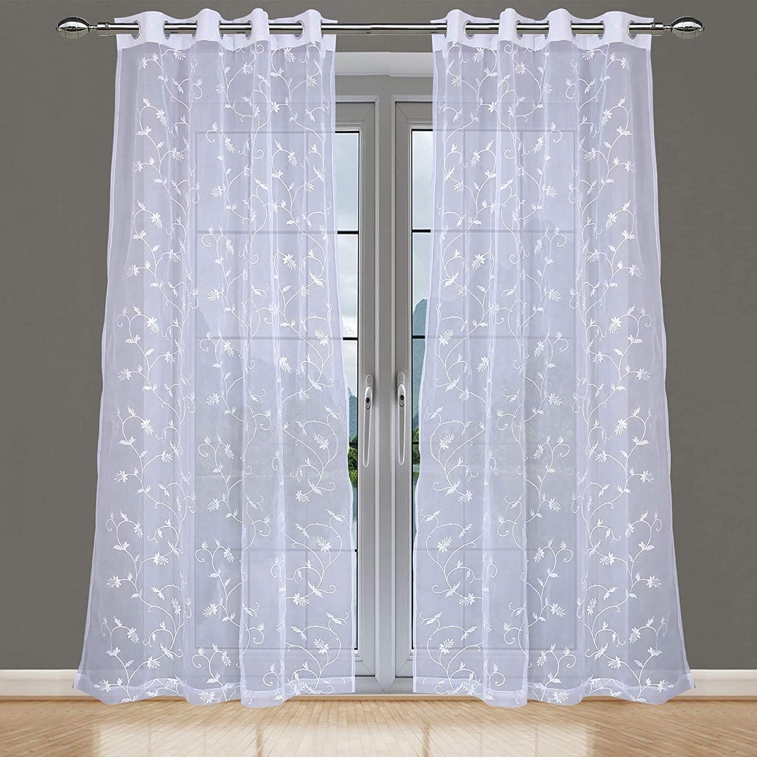 JVIN FAB Transparent Embroidery Beautiful Home Décor Curtain for Living Room, Bedroom (White, 9 ft) -Set of 2 Pieces