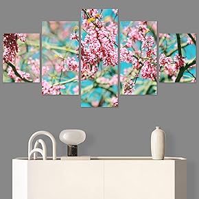 SIGNWIN 5 Panel Canvas Wall Art Pink Fields...