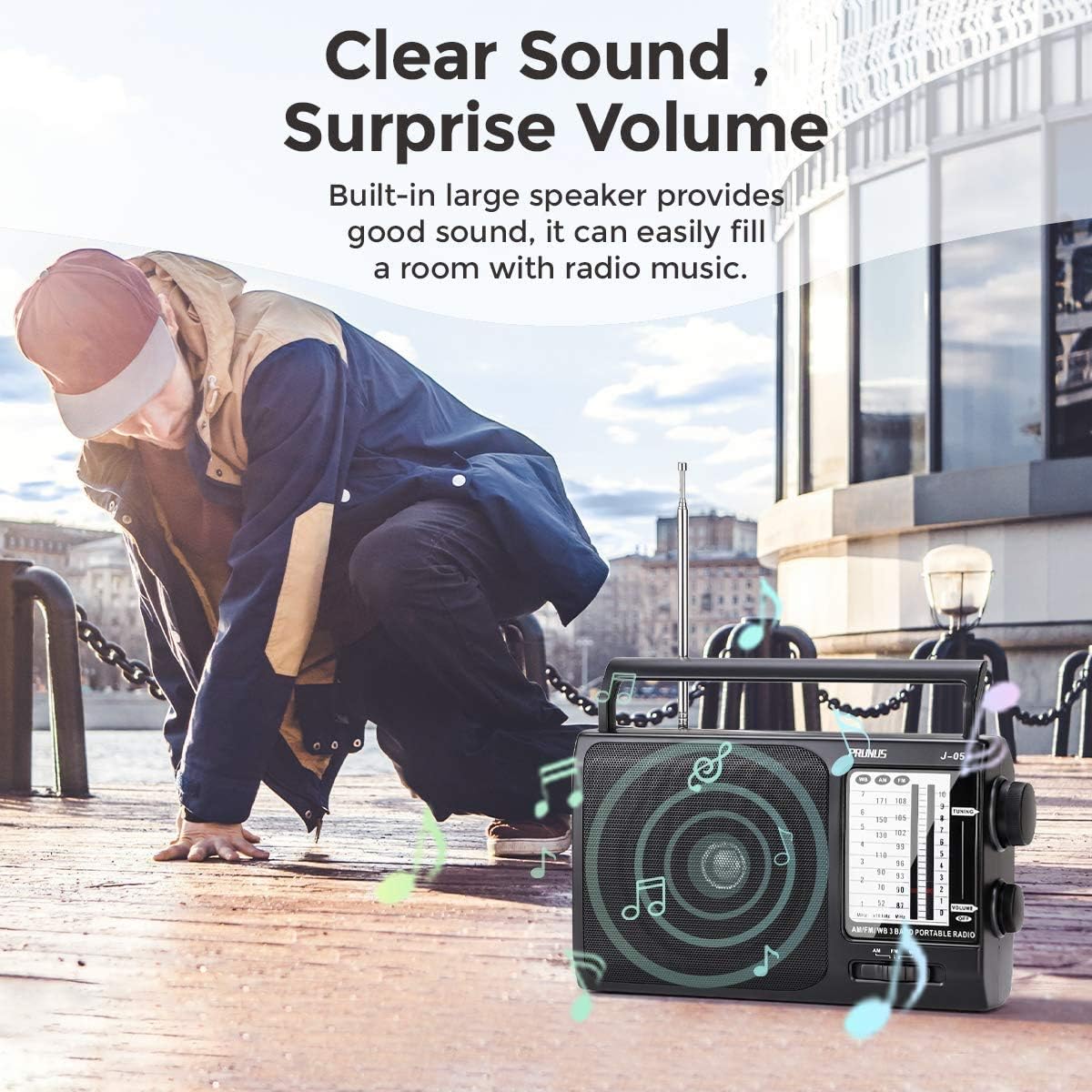 PRUNUS J-05 Portable AM FM Radio with Best Reception, Transistor Weather Radio 3D Cell Battery Operated & AC Powered: Home Audio & Theater
