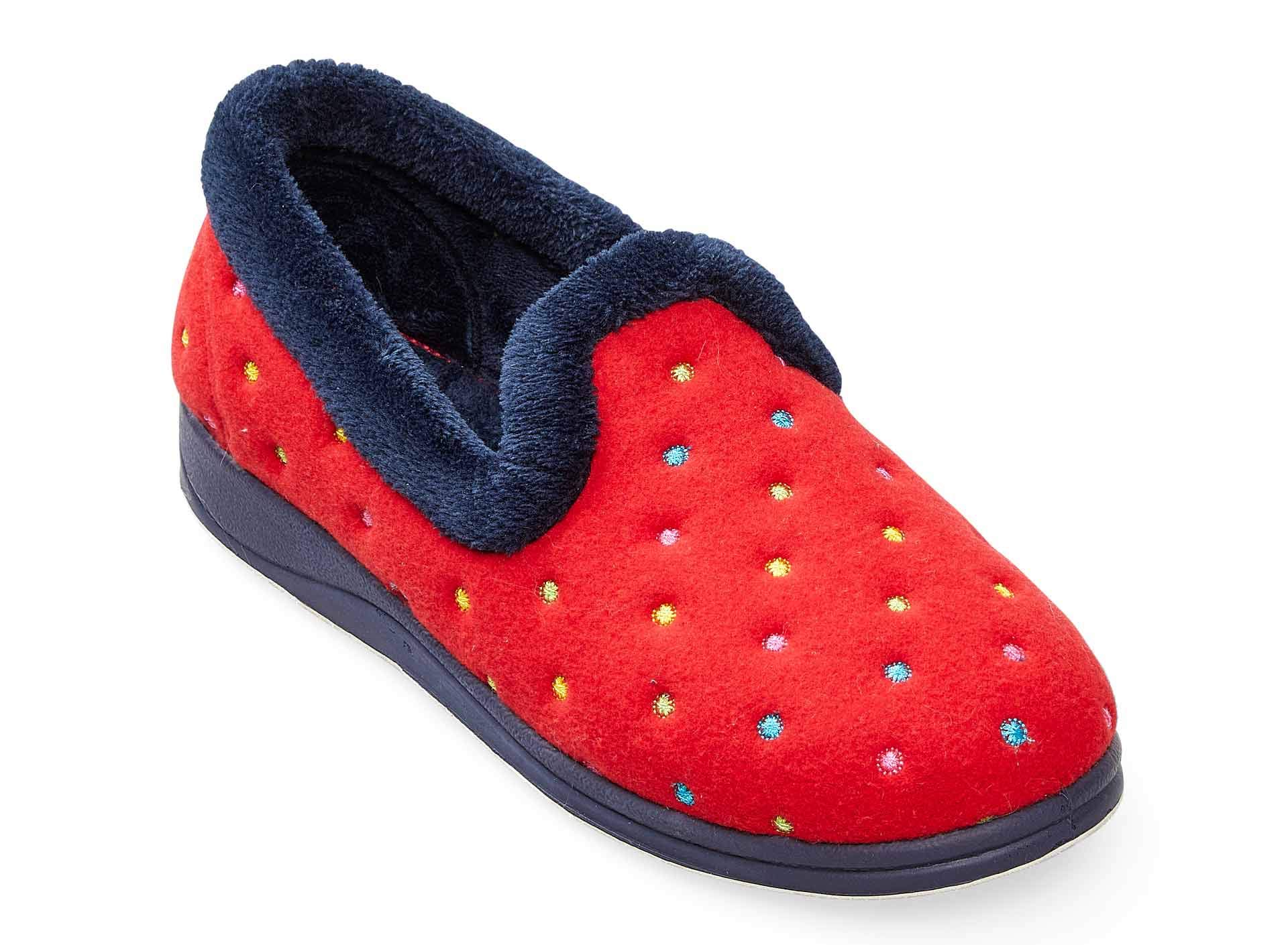 Padders Repose EE Wide Fitting Womens Memory Foam Slippers - UK 9 - Red Polka